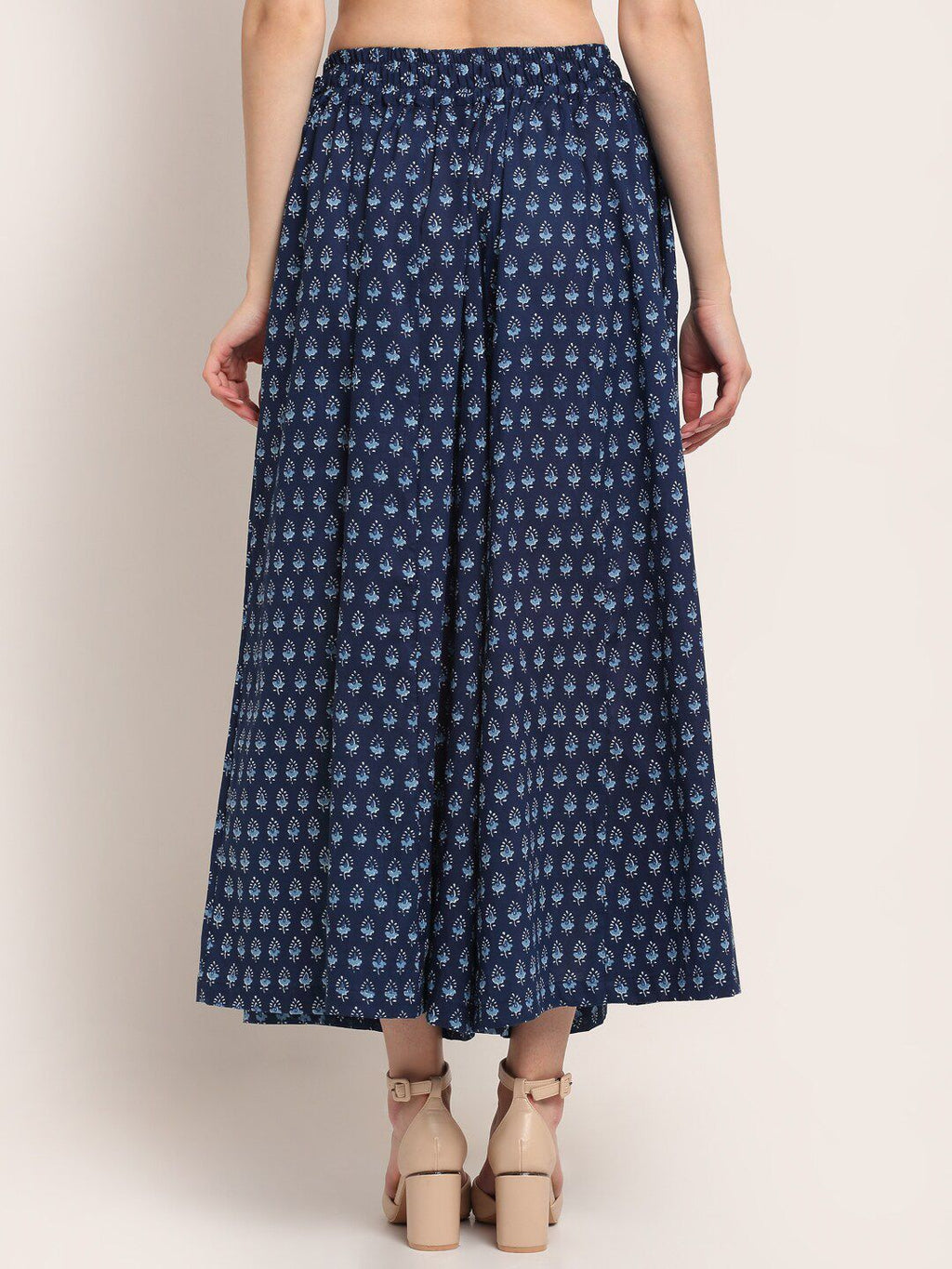 TAG 7 Women Navy Blue Ethnic Motif Printed Cotton Palazzo | Grocsy