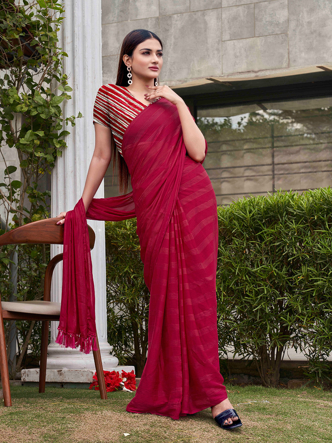 Tikhi Imli Striped Satin Ready to Wear Saree | Grocsy