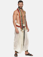 Sethukrishna Men Cream Solid Readymade Dhoti Pants With Angavastram | Grocsy