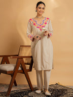 HOUSE OF KARI Floral Embroidered Chikankari Kurta With Palazzo | Grocsy