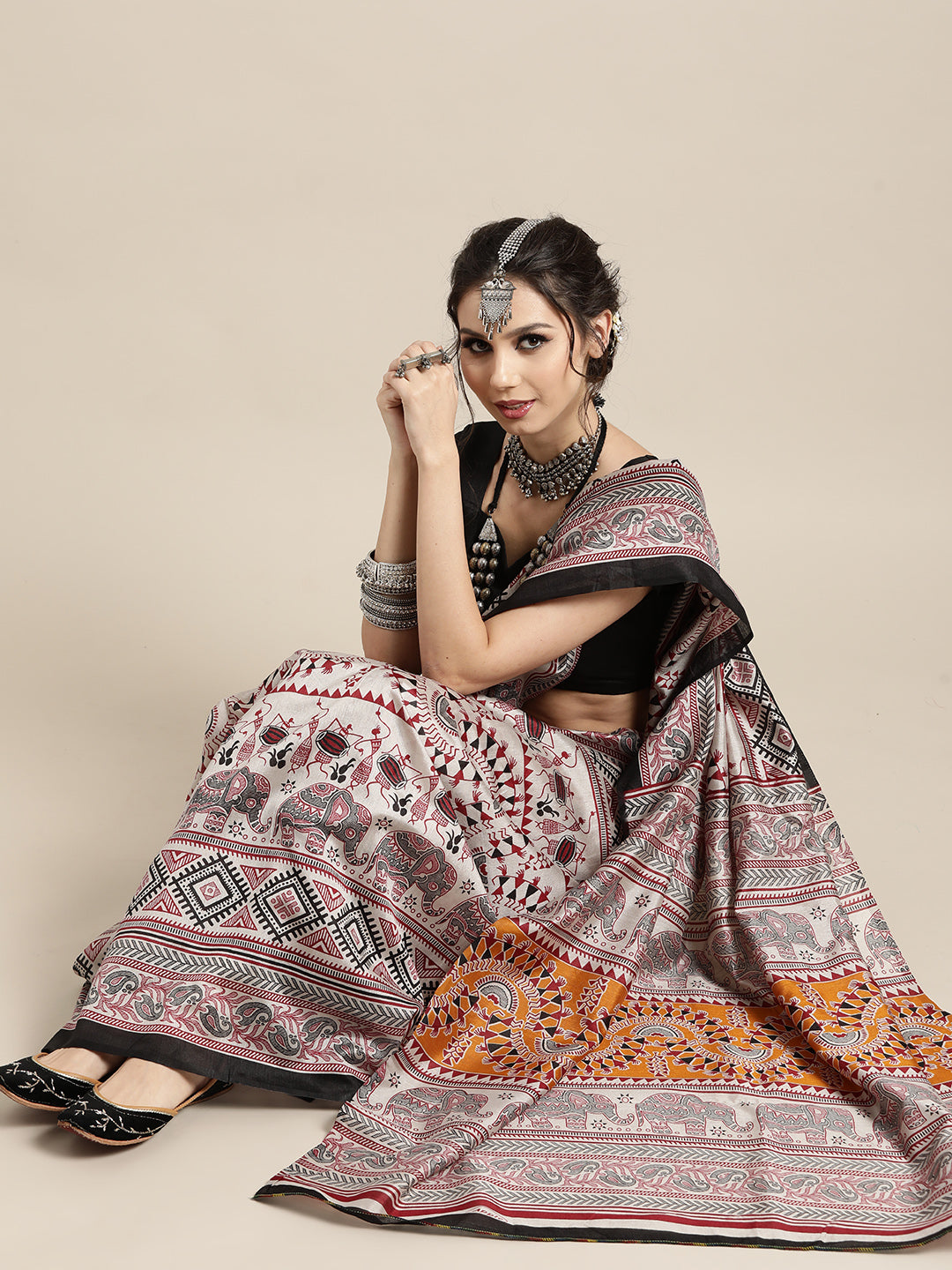 Saree Mall Warli Saree with Sleek border | Grocsy
