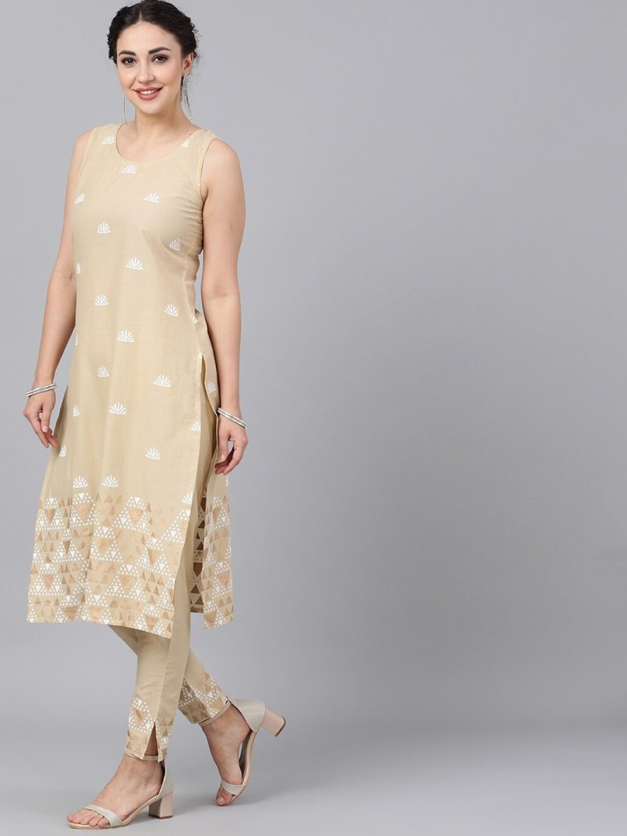 Aks Ethnic Motifs Printed Straight Pure Cotton Kurta with Trousers | Grocsy