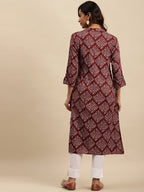 Sangria Maroon Bandhani Printed Pure Cotton Straight Kurta | Grocsy