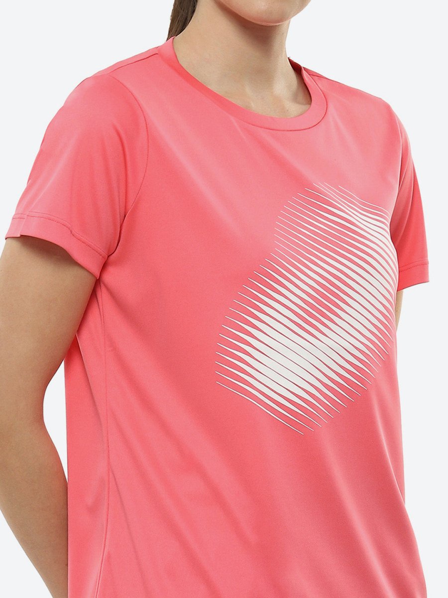 ASICS Women Pink Brand Logo Printed BIG GRAPHIC SS Round Neck Sports Running T-shirt | Grocsy
