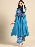 Sangria Women Bandhani Printed Kurta with Palazzos & Scarf | Grocsy