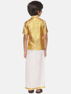Sethukrishna Boys Gold-Toned & White Solid Shirt and Dhoti Set | Grocsy