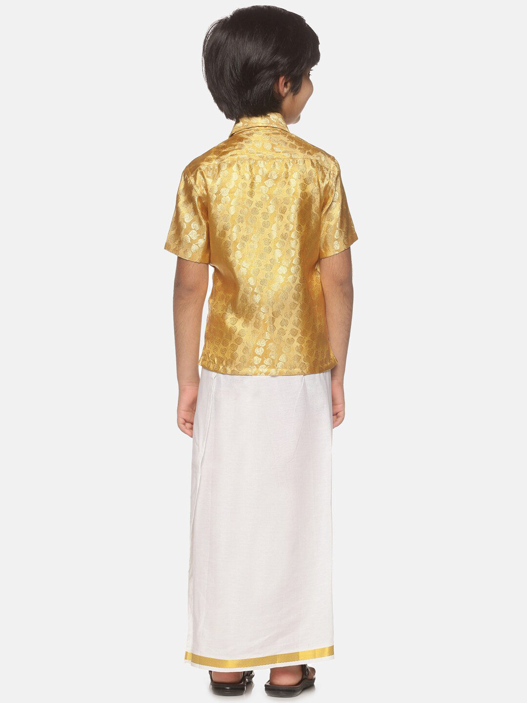 Sethukrishna Boys Gold-Toned & White Solid Shirt and Dhoti Set | Grocsy