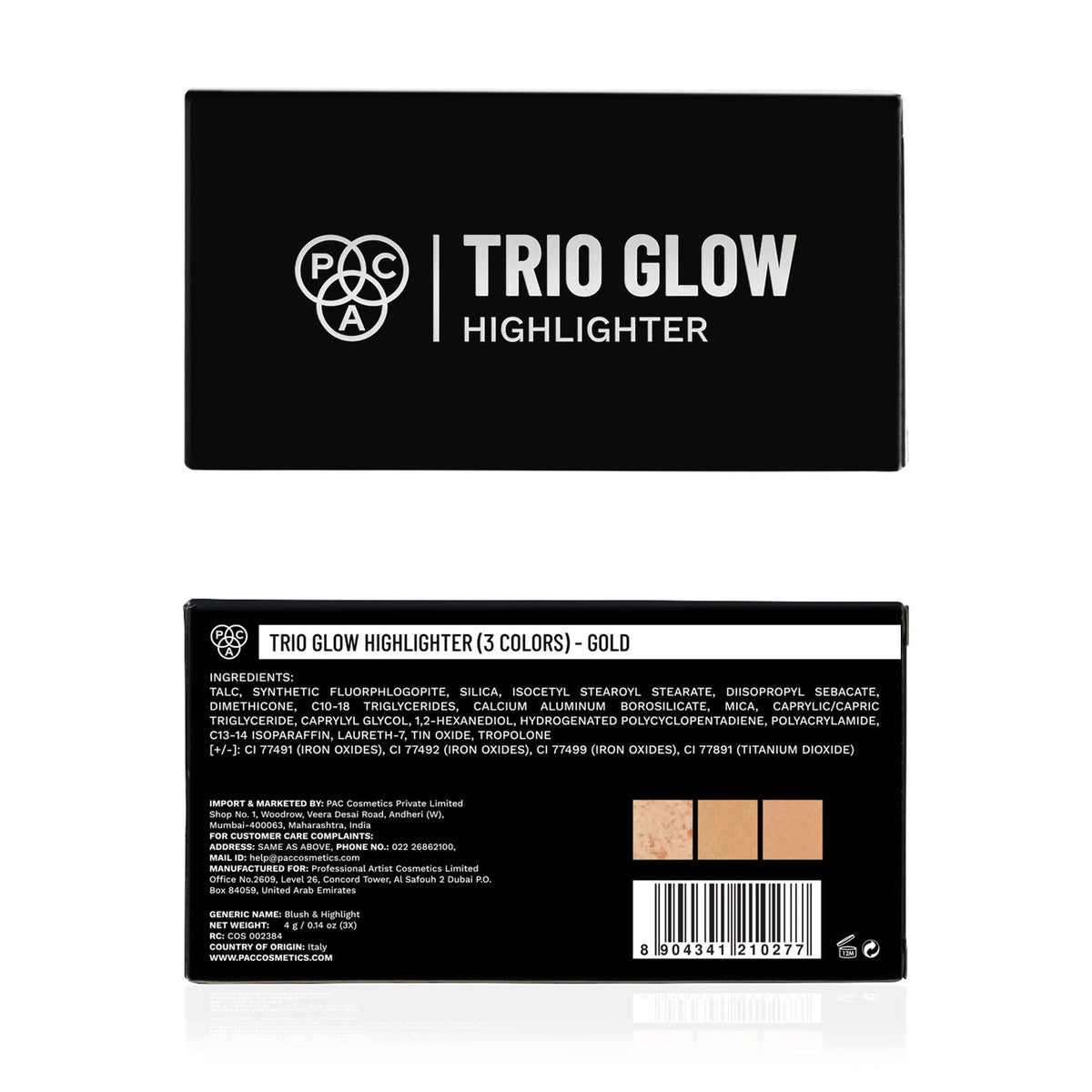 PAC Studio Trio Glow Highlighter X3 Gold - Ultra Blinding Finish, Silky Smooth Texture, Blends Seamlessly | Grocsy