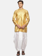 Sethukrishna Men Gold-Toned Ethnic Motifs Angrakha Kurta with Dhoti Pants | Grocsy