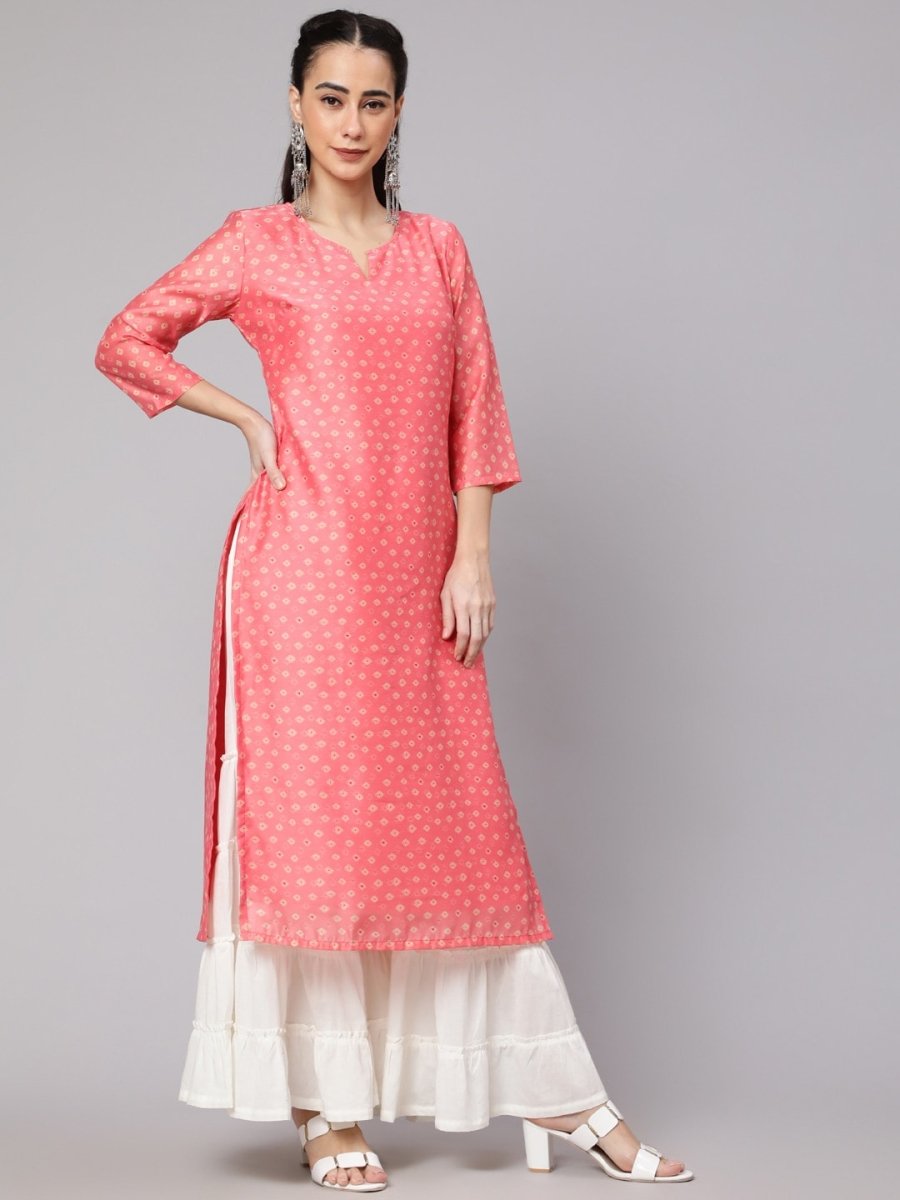 Aks Ethnic Motifs Printed Round Neck Chanderi Silk Straight Kurta | Grocsy