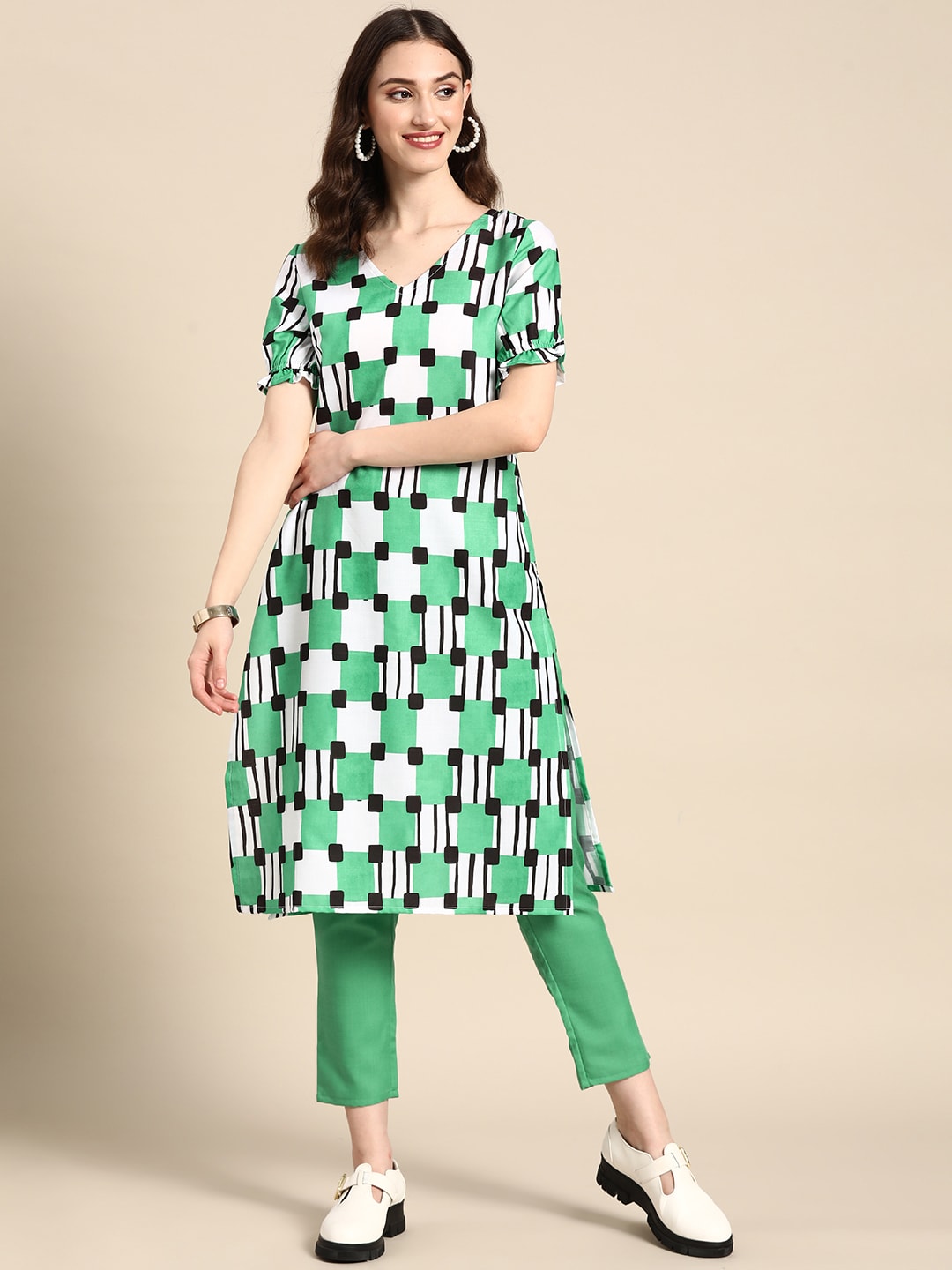 Sangria Women Printed Kurta with Trousers | Grocsy