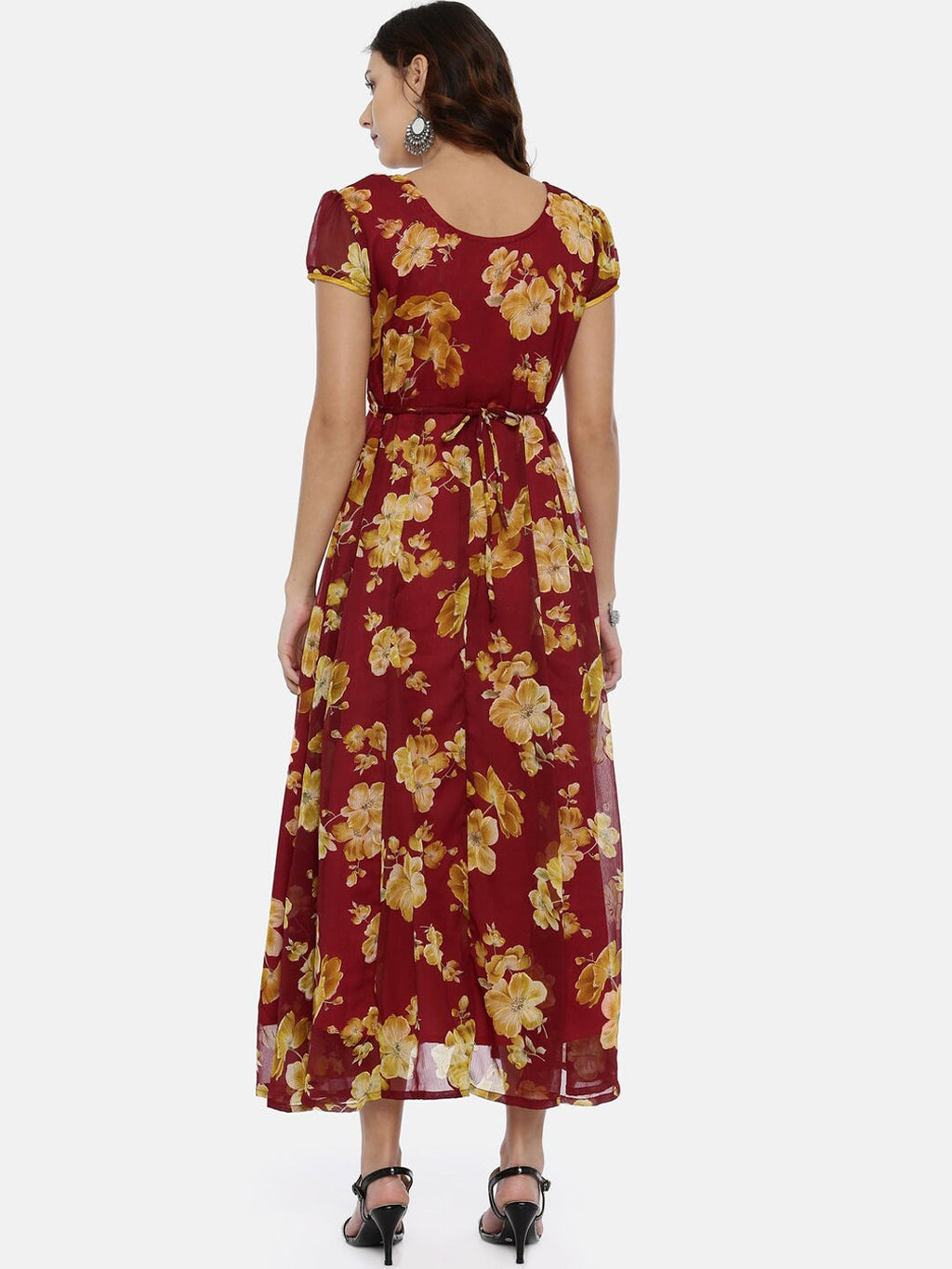 Souchii Maroon Printed Maxi Dress | Grocsy