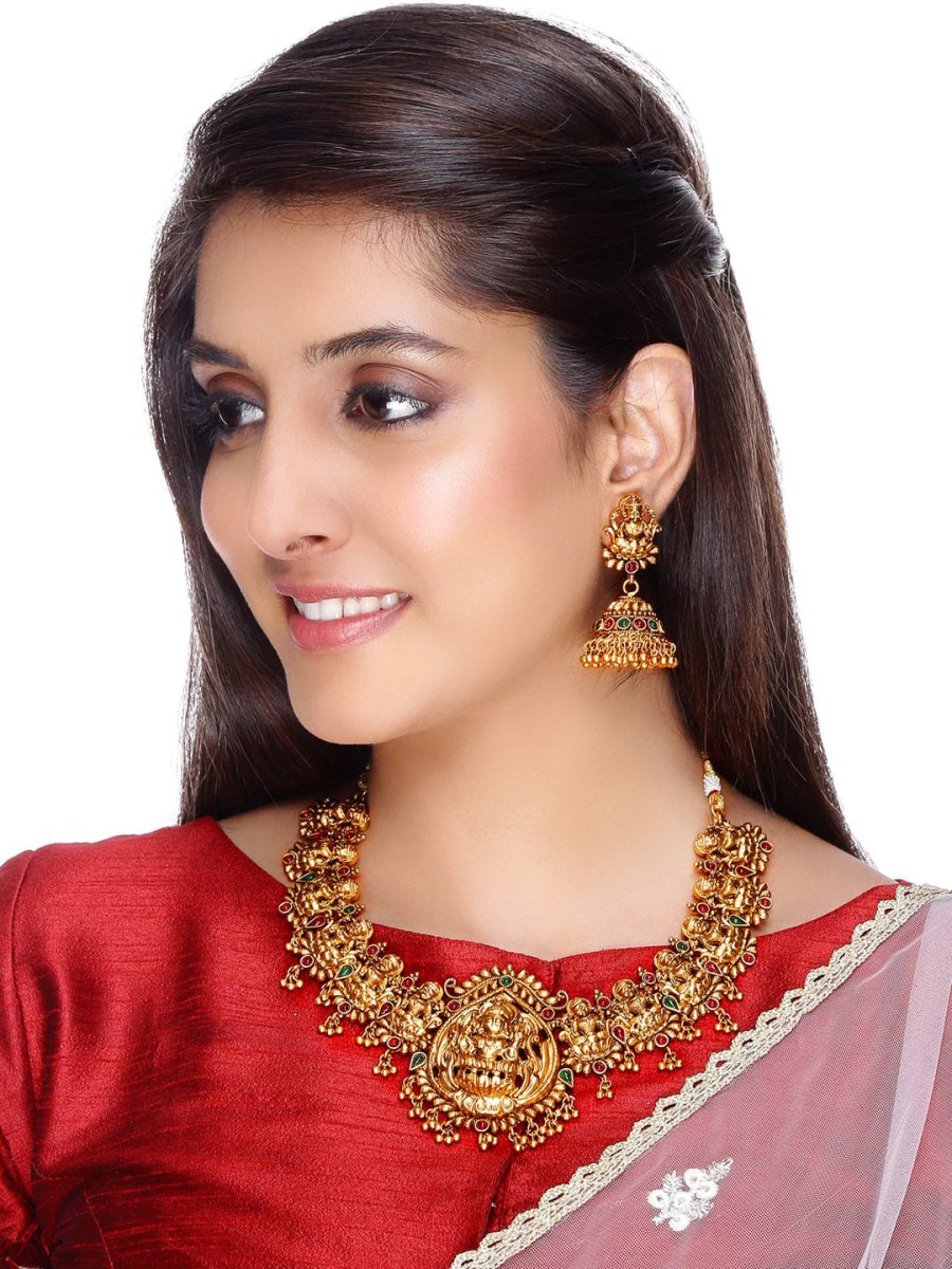 Aadita Women Gold-Toned & Plated Temple Choker Jewellery Set | Grocsy