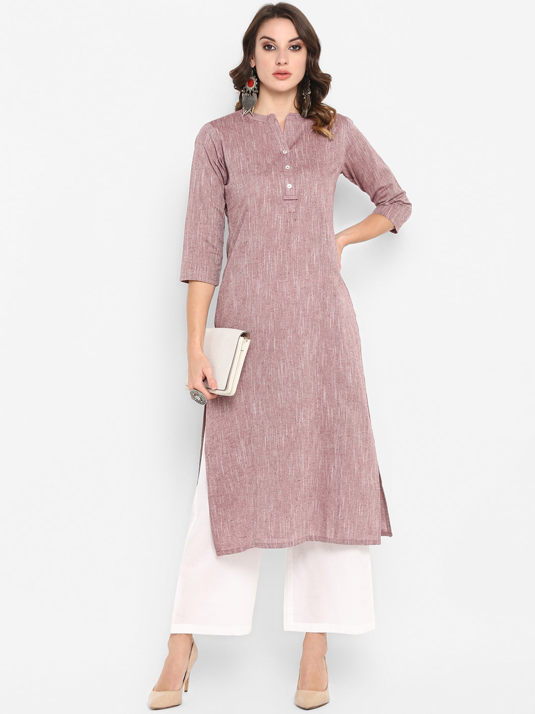 Janasya Women Mauve Solid Straight Kurta | Grocsy