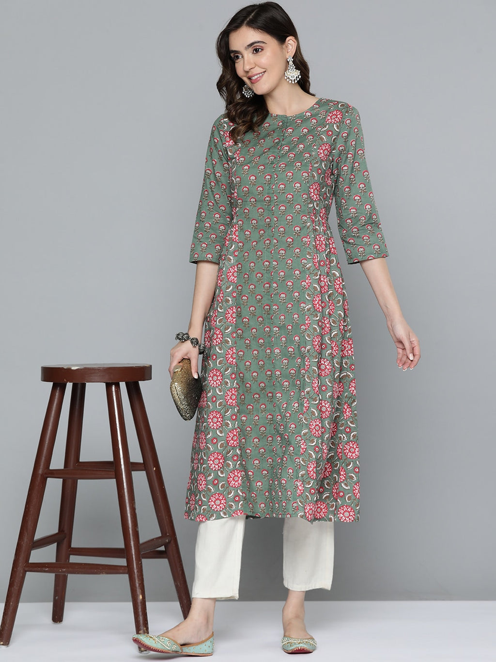 HERE&NOW Pure Cotton Ethnic Motifs Printed Kurta | Grocsy