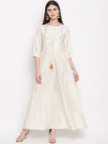 Janasya Women Off White & Gold-Toned Geometric Printed Anarkali Kurta | Grocsy