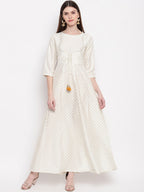 Janasya Women Off White & Gold-Toned Geometric Printed Anarkali Kurta | Grocsy