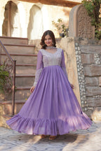 Joban Fashion Lavender Georgette Sequence Embroidery Work Kurta Set | Grocsy