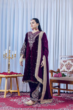 Teeya Creation Rani Color Velvet Silk Embroidery Work Party Wear Suit | Grocsy