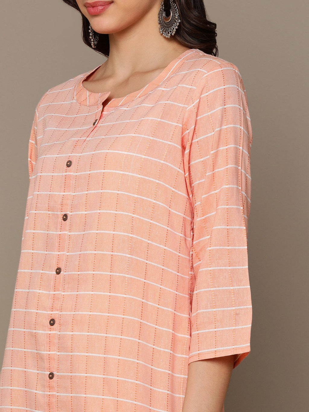 HERE&NOW Orange & White Checked Straight Kurta | Grocsy