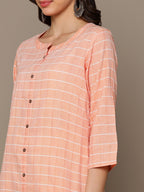 HERE&NOW Orange & White Checked Straight Kurta | Grocsy