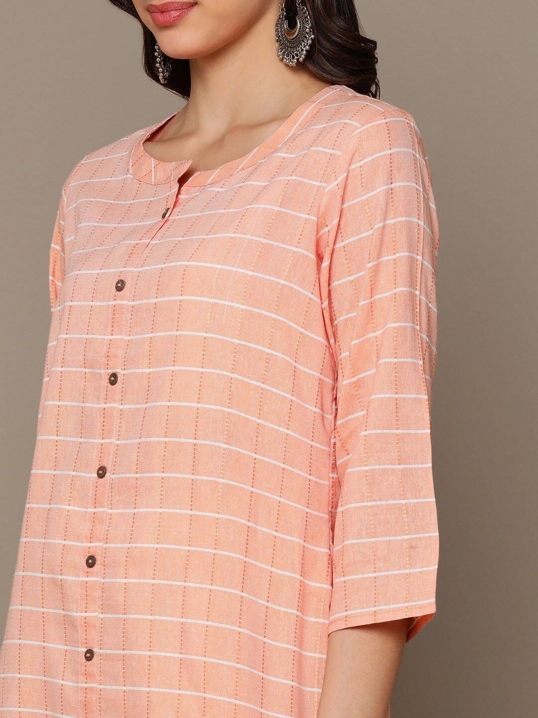 HERE&NOW Orange & White Checked Straight Kurta | Grocsy