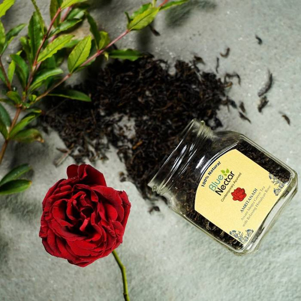 Blue Nectar Amritanadi Assam Mogra Green Tea with Himalyan Rose | Grocsy
