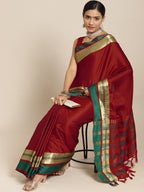 Saree Mall Maroon & Gold-Toned Zari Silk Blend Uppada Sarees | Grocsy
