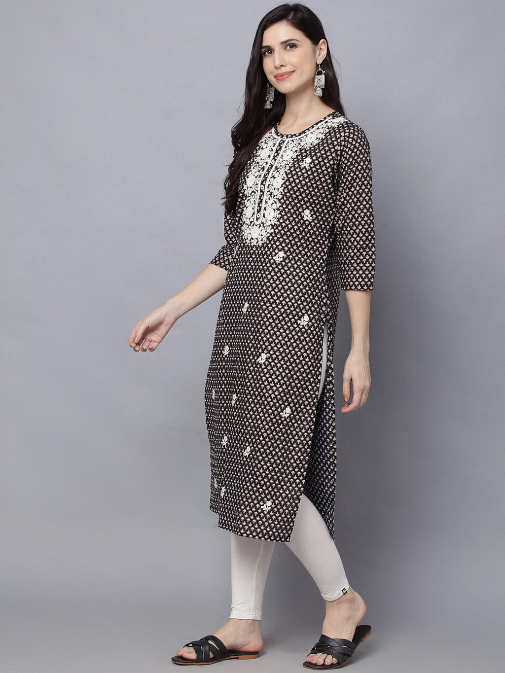 HERE&NOW Women Geometric Yoke Design Thread Work Kurta | Grocsy