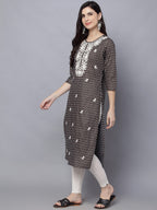 HERE&NOW Women Geometric Yoke Design Thread Work Kurta | Grocsy