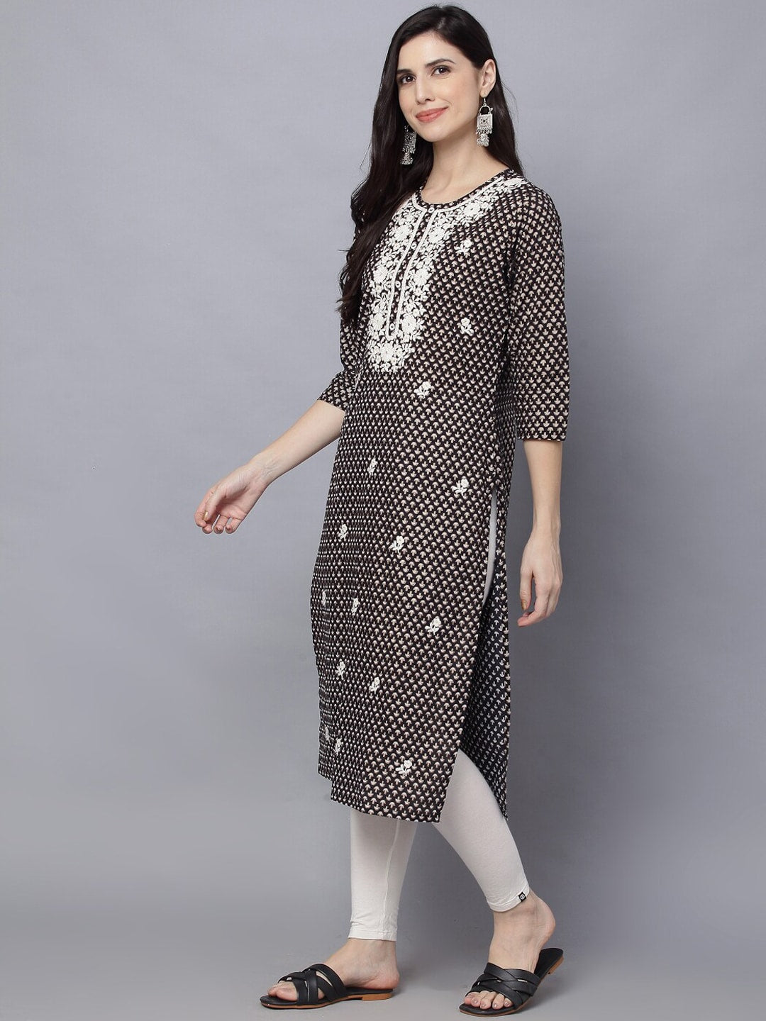 HERE&NOW Women Geometric Yoke Design Thread Work Kurta | Grocsy