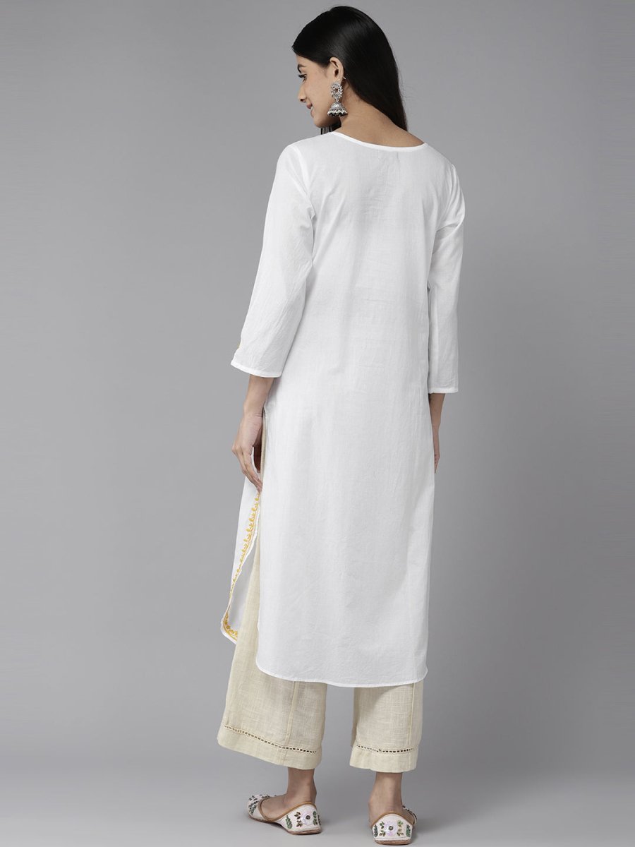 ADA Ethnic Motifs Embroidered Chikankari Cotton Kurta | Grocsy