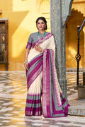 PR Fashion Owt Poly Cotton Printed With Zari Weaving Work Saree | Grocsy