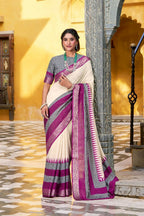 PR Fashion Owt Poly Cotton Printed With Zari Weaving Work Saree | Grocsy