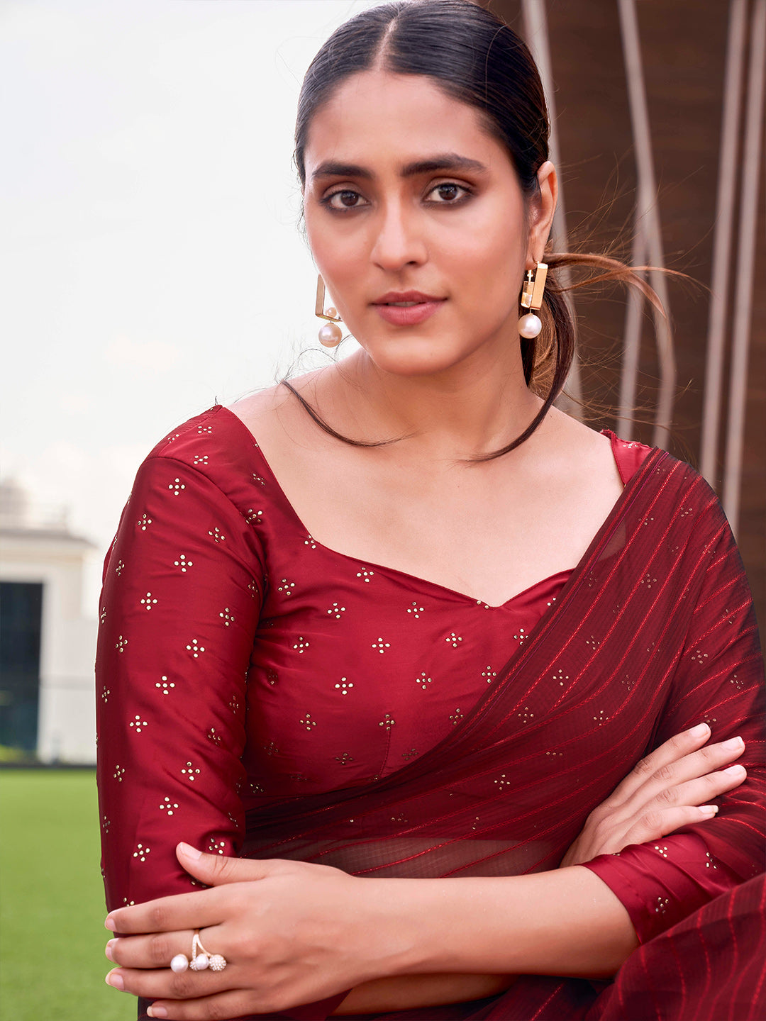 Tikhi Imli Striped Ready to Wear Saree | Grocsy