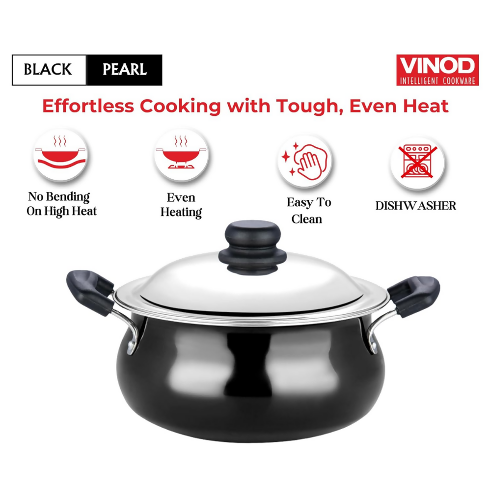 Vinod Black Pearl Hard Anodised Non Stick Handi with Lid | Grocsy