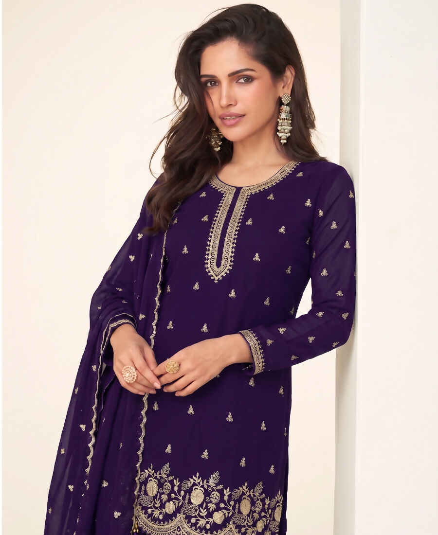 KC Bollywood Style Purple Georgette Suit For Women | Grocsy