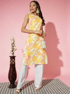 Myshka Women Multi Floral Cotton Straight Round Neck Kurtas | Grocsy