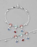 VOJ Set of 2 Silver Plated Peacock Shaped Multi Color Anklet | Grocsy