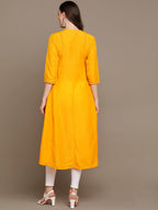 HERE&NOW Round Neck Embroidered Yoke Design Gotta Patti Layered Pure Cotton A-Line Kurta | Grocsy
