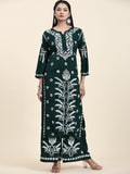 HOUSE OF KARI Floral Embroidered Chikankari Pure Cotton Straight Kurta With Palazzo | Grocsy