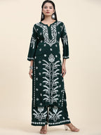 HOUSE OF KARI Floral Embroidered Chikankari Pure Cotton Straight Kurta With Palazzo | Grocsy
