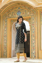 Juniper Black Rayon Festive Printed Straight Kurta For Women | Grocsy