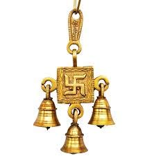 Uapan Brass Bells I Hanging 3 Bells Swastika I Hanging Bell | Grocsy