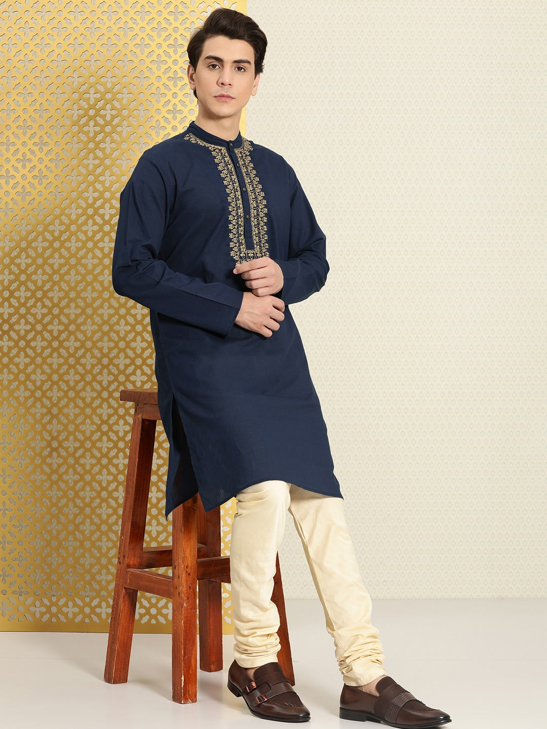 House of Pataudi Men Pure Cotton Yoke Design Jashn Kurta | Grocsy