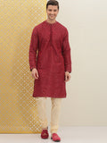 House of Pataudi Men Red Embroidered Jashn Straight Kurta | Grocsy