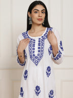 HOUSE OF KARI Women Ethnic Motifs Embroidered Regular Chikankari Pure Cotton Kurta with Trousers | Grocsy