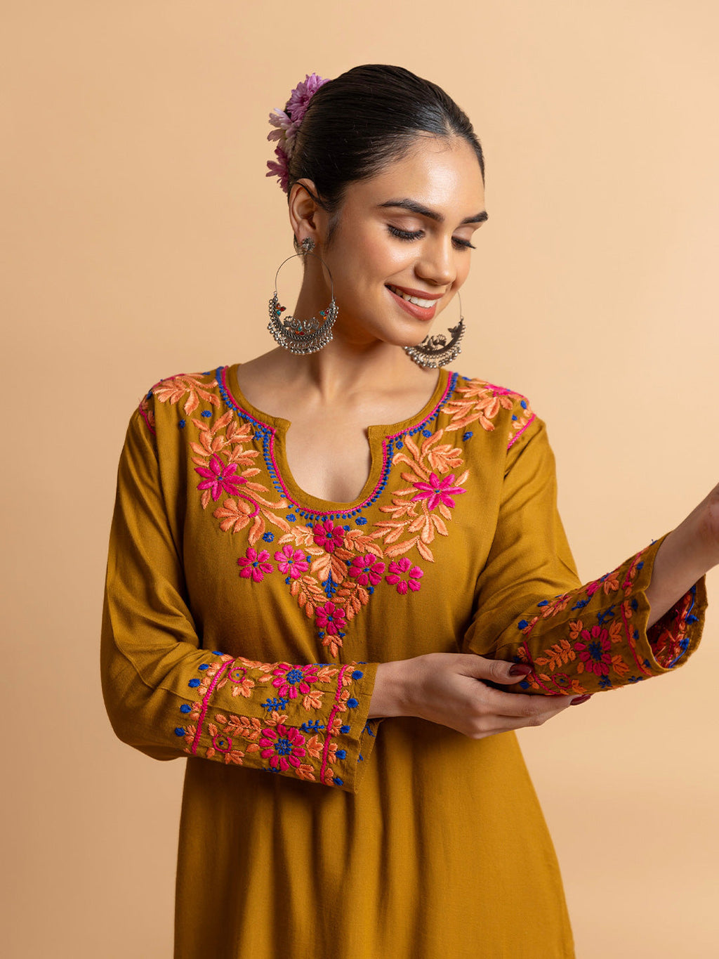 HOUSE OF KARI Floral Yoke Design Chikankari Kurta With Palazzo | Grocsy