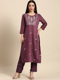 All About You Women Ethnic Motifs Embroidered Kurta With Trousers | Grocsy