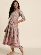 Sangria Women Pink & Green Ethnic Print Anarkali Kurta | Grocsy